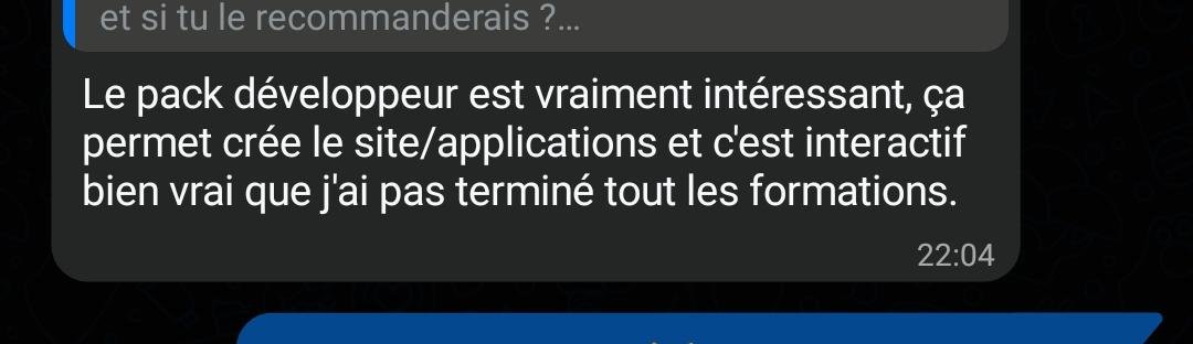 Témoignage WhatsApp — pack développeur